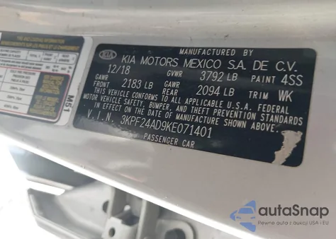 2019 Kia Forte Lxs from USA, damaged, VIN 3KPF24AD9KE071401